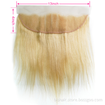 613 Blond hair with front lace closure 13x4 hair block Brazilian real original straight hair natural hairline bleached knot